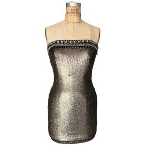 BEBÉ Metallic Armor Sequin Tube Dress - Size S